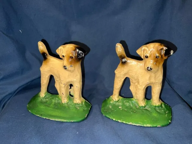Jack Russell / Fox Terrier Dog - Antique Cast Iron Hubley Bookends/Doorstops