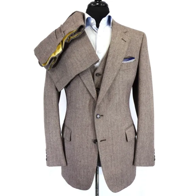 GRAIL VTG "Indiana Jones" Pressed Herringbone tweed three-piece suit 44L