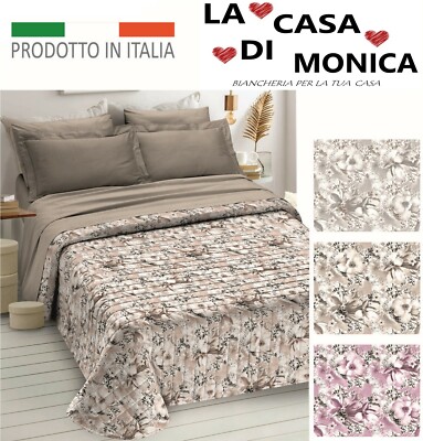 Russo Tessuti Trapuntino Copriletto Matrimoniale Fiori Shabby La Marca Double Face Vari Colori-Rosa 