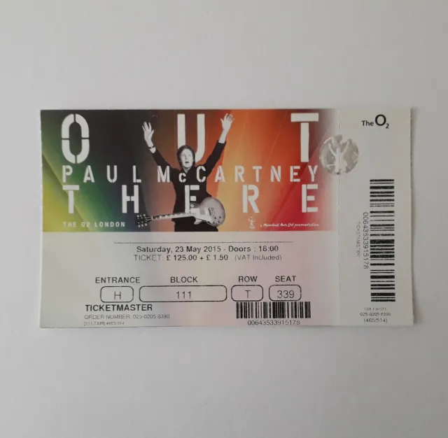 Paul McCartney Tickets & Memorabilia - O2 Arena London 23/05/15 Unused Ticket(s) 3