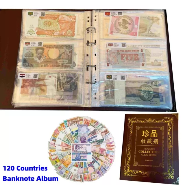 120 Different Paper Money 120 Countries World Banknotes UNC Collection w/ Album