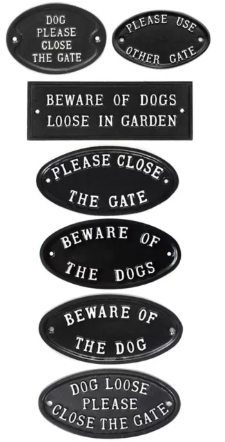 Cast Antique Style Signs Please Close Gate / Beware Of Dog Garden Gate Signs