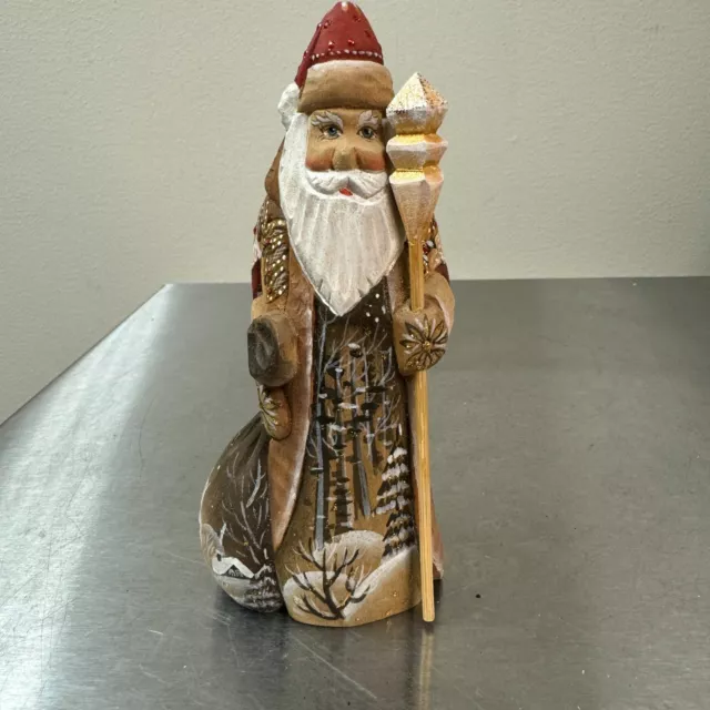 Hand Carved SANTA 6" Wood Hand Painted CHRISTMAS Made in Russia Signed