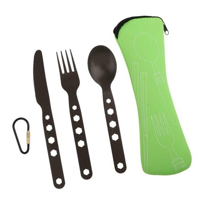 Vtrem Set di Posate da Campeggio Viaggio,Utensili Portatili in Acciaio Inossidabile,9 pezzi Coltello/Forchetta/Cucchiaio/Bacchette/Cannucce/Spazzola/Custodia Portatile Nero/Blu 