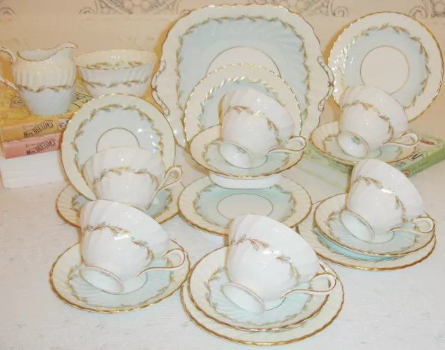 RARE AYNSLEY 21 Piece Tea Set Service Antique🌸Bone China🌸1930s Ribbed & Raised 3