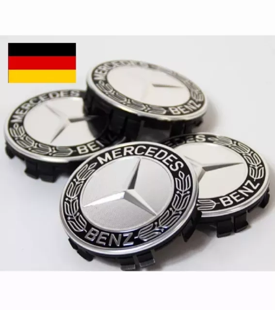 4x Mercedes Benz Nabendeckel 75mm Nabenkappen chrom schwarz Felgenkappen Kappen+