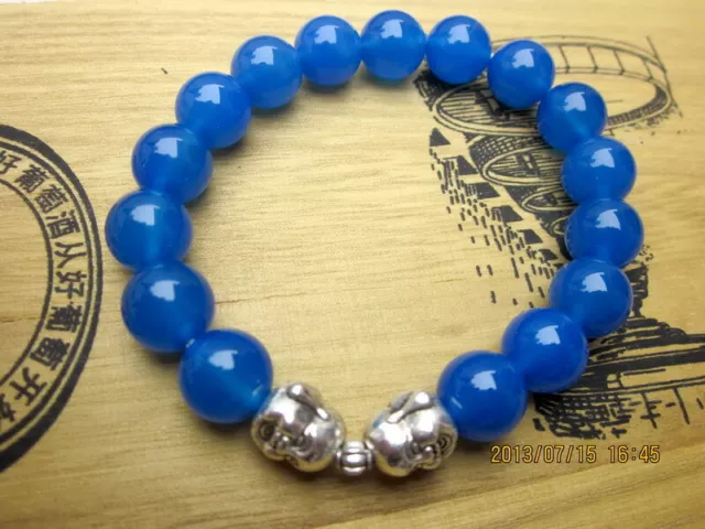 2Pc Wholesale Tibetan Silver Buddha Head and Round Agate 10mm/16 Beads Bracelets 3