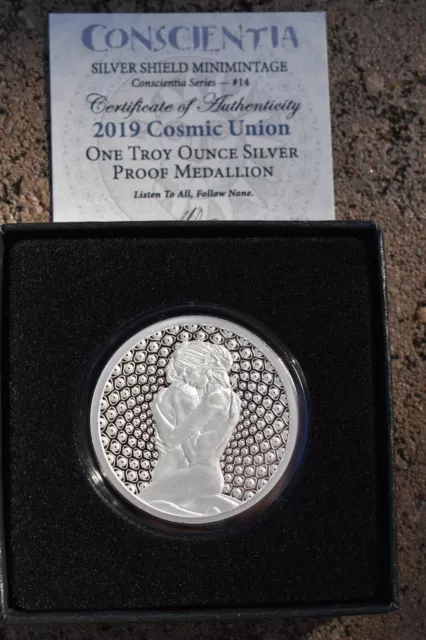 Silver Shield 2019 Cosmic Union. 1 oz silver. Proof Medallion with COA