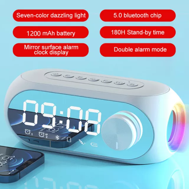 Bluetooth 5.0 Digital Dual Alarm Clock LED Smart Wireless Music Player Speaker