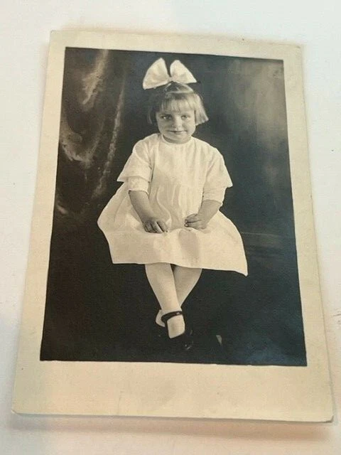 Real Photo Postcard antique 1900s vtg Post Card Haunted Ghost Creepy girl bow IA