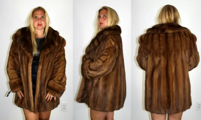 Brand New Demi Buff Mink Fur Jacket Sable Fur Collar Size XL Efurs4less