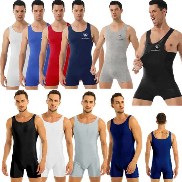 MENS ONEPIECE COLOR Block Leotard Bodysuit Athletic Jumpsuit Wrestling