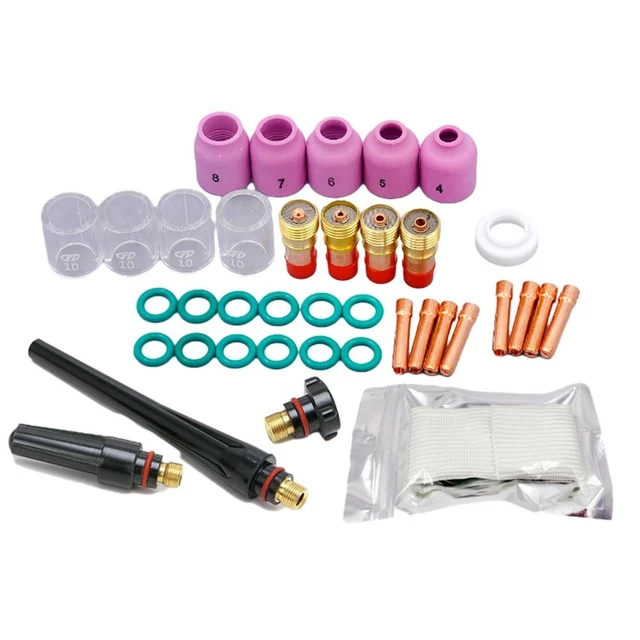 38Pcs TIG Welding Stubby Gas Lens Glass Cup Kit 4#5#6#7#8# for WP-17/18/26