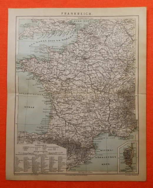 Frankreich France Paris Lyon Nantes Rennes  historische Landkarte 1884