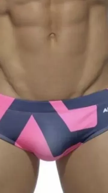 Mens Lads Addicted Pink & Blue  Swim Trunks With Removable Bulge Booster Large