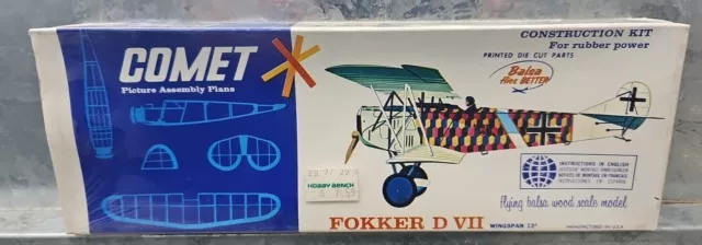 Comet Rubber Powered Flying Model Fokker D VII 12” Sealed