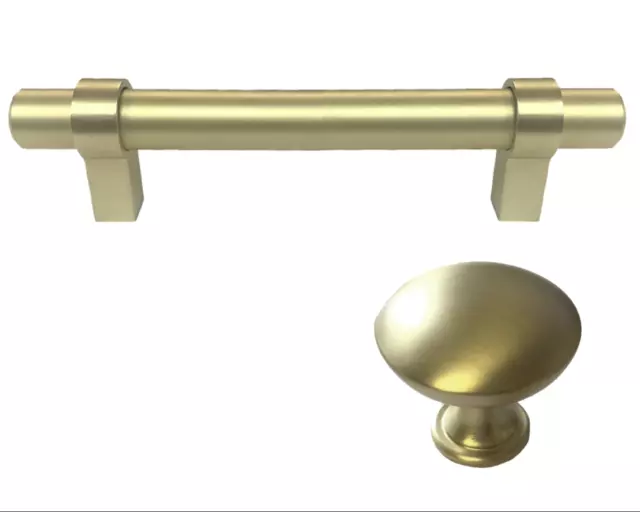 Round Knob Handle T Bar Pull Matte Gold  Brass Kitchen Drawer Cabinet Hardware