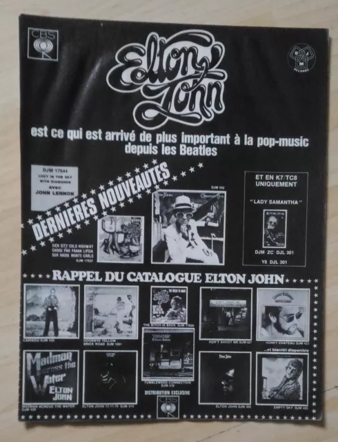 Publicité advert concert album tournée ELTON JOHN 1974 discographie
