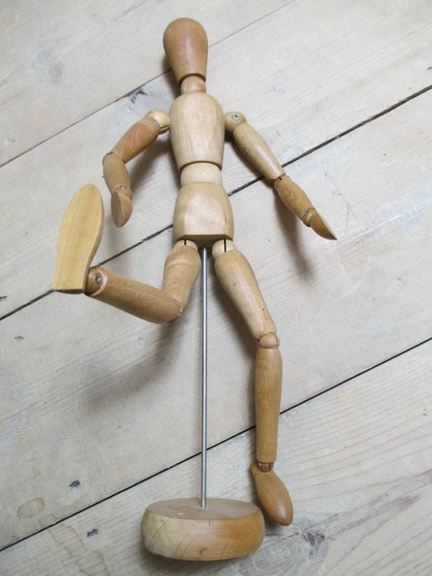Articulated Wooden Model For Artists - Jointed Human - 13 Inches On Stand-USED 2