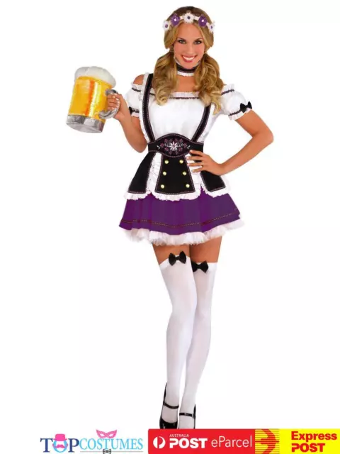 Purple Oktoberfest Wench Fancy Dress Up German Bavarian Beer Girl Costume