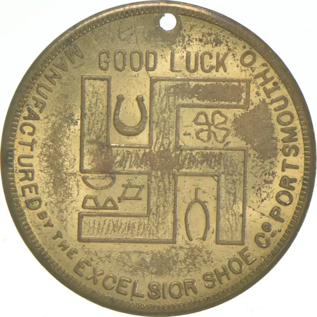 Good Luck Token 1910 Excelsior Shoe Co. Boy Scouts Medal Coin Swastika *0640