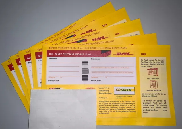 DHL Paketmarken 5x 10 Kg bereits Freigemacht Neu