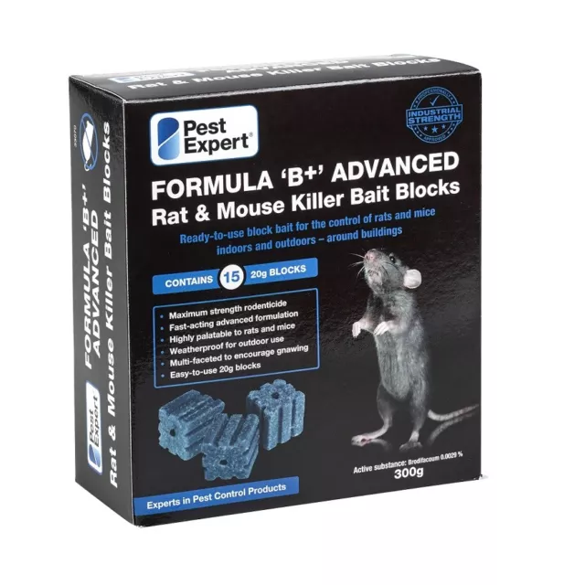 Pest Expert® Formula B Rat & Mouse Poison Bait Blocks Single Feed x 15 - (300g)
