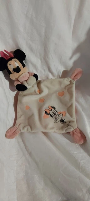 Doudou mouchoir Minnie blanc rose coeurs Disney Nicotoy tbe