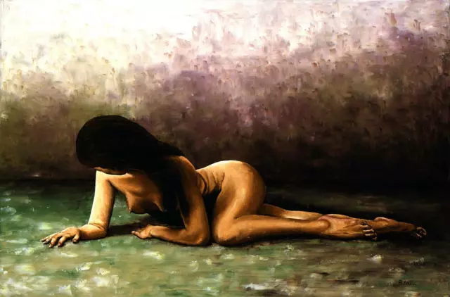 Fine art original beautiful figurative sexy female naked nude woman oil painting