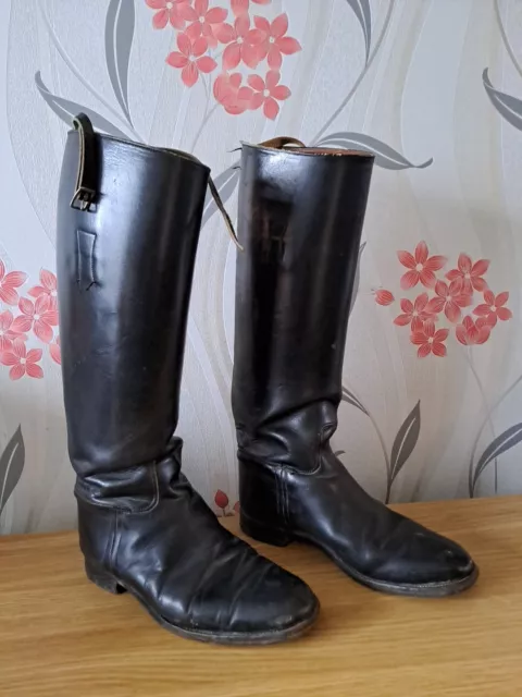 Vintage Ladies Black Leather Long Horse Riding Boots Size 6