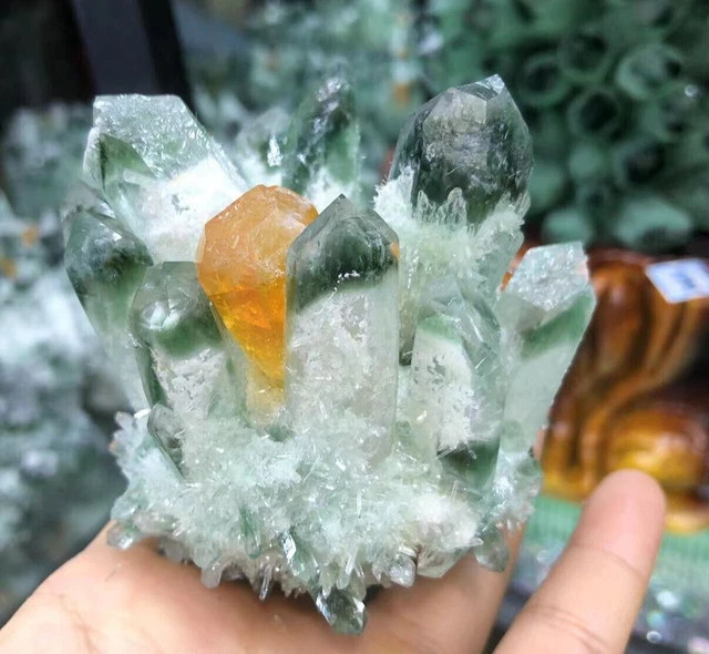 300g + New Find Green and Yellow Phantom Quartz Crystal Cluster Mineral Specimen