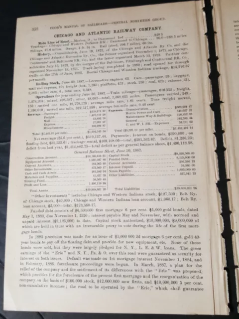 1888 train report CHICAGO & ATLANTIC RAILWAY Marion OHIO Hammond IN railroad