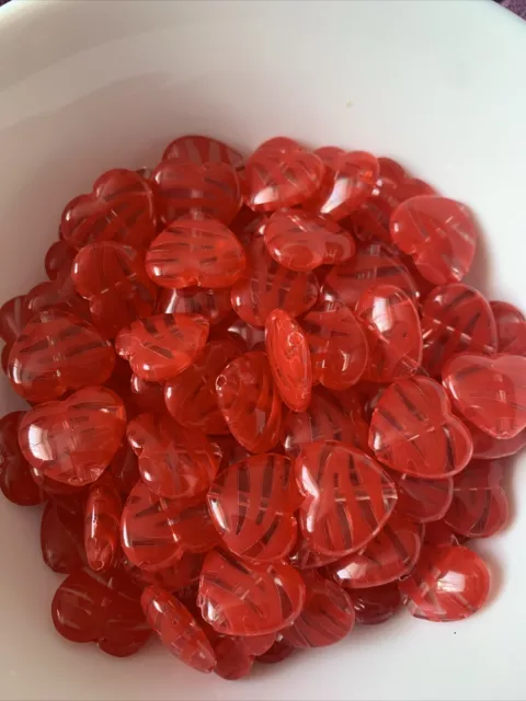 Joblot Of Red Acrylic Heart Shaped Bead’s Pendants