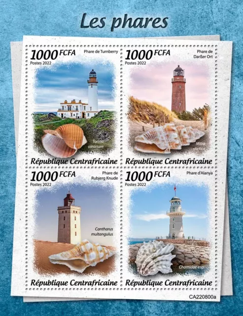 Lighthouses and Shells MNH Stamps 2022 Central African Republic M/S