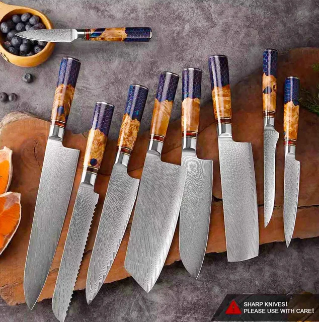 Damast Küchenmesser Set VG10 Stahl 67 Lagen scharf Kochmesser Allzweckmesser