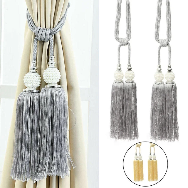 1 Pair Curtain Holdbacks Rope Tie Backs Tassel Tiebacks Beaded Ball Home Decor