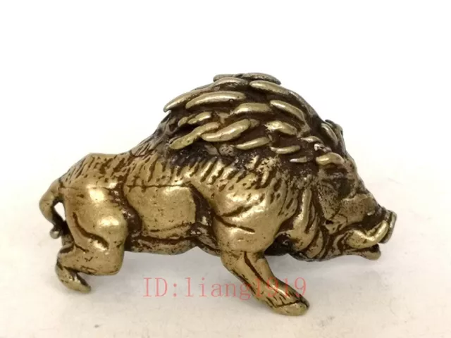 Collection Chinese Bronze Carving Wild Boar pig figurine Statue decoration gift