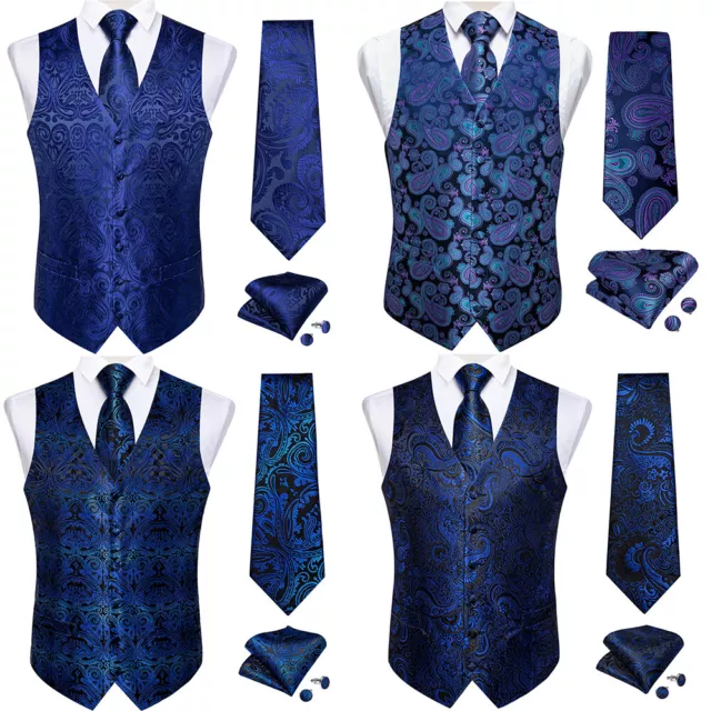 Mens Formal Wedding Waistcoat Paisley Floral Suit Vest Slim Tuxedo Silk Tie Set