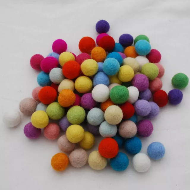 100% Wool Felt Balls - 2cm - Handmade - 100 Count - Assorted / Mixed Colours