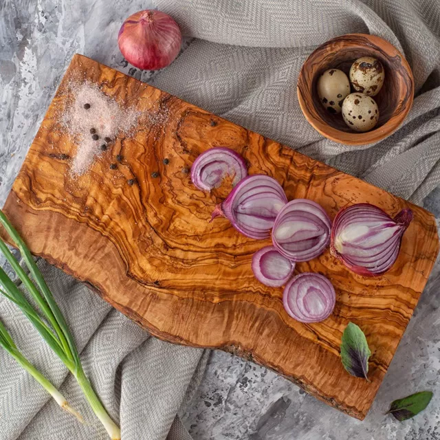 Live Edge Cutting Board Olive Wood, Handmade Rustic Wooden Serving Board