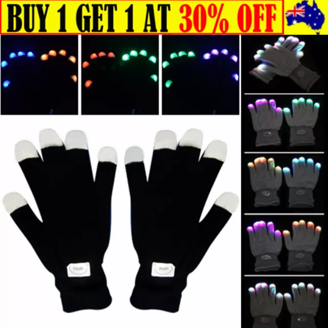 7 Mode Flashing Gloves Glow LED Rave Light Finger Lighting Mitt Party Glow Games