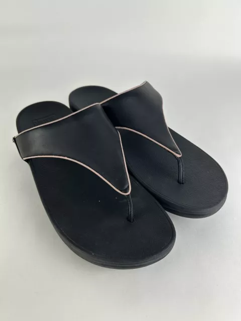 FitFlop Lulu  Flip Flop Thong Sandals Women's 10 Black Leather Slip On DL3-319