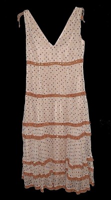 Dress, ECI New York, 100%-Silk tiered Sequins Beads Lined Polka-Dots NWOT 10 5
