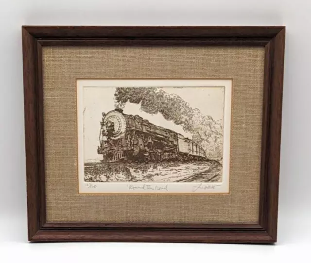 Matted Framed Signed Numbered 103/150 Print Locomotive Train 'Round the Bend