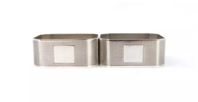 Pair Of Sterling Silver Octagonal Napkin Rings Engine Turned Blank 1931 & 32