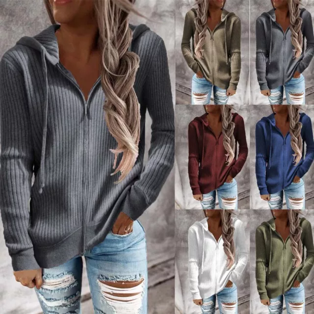 UK Womens Autumn Knitted Jumper Cardigan Thin Hoodies Sweatshirt Outwear Blouse