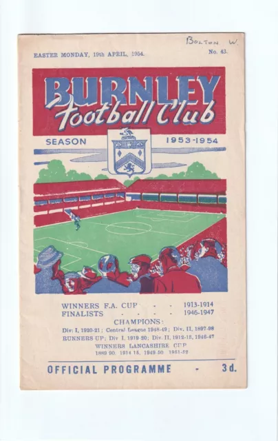 1953/54 LEAGUE DIVISION 1 :  BURNLEY v BOLTON WANDERERS ON 19/04/54