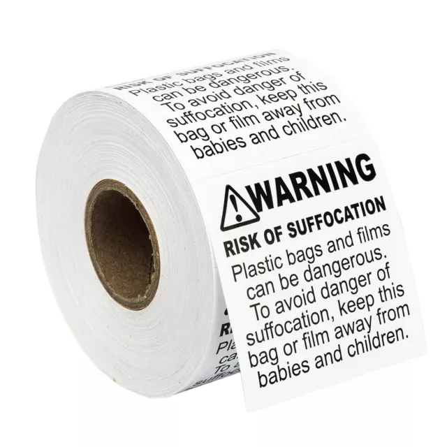 SUFFOCATION WARNING Labels/Stickers (2 x 2) - FBA Approved - (2) Rolls of 500