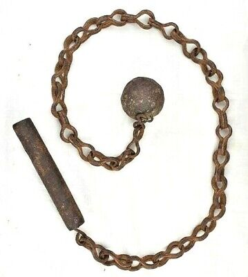 Original 16'C Old Antique Heavy Iron Hand Forged Ball Chain flail Weapon Dagger