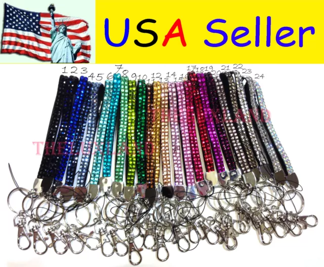 New Rhinestone Bling Crystal Cell Phone Holder and Key Chain Wristlets Lanyard